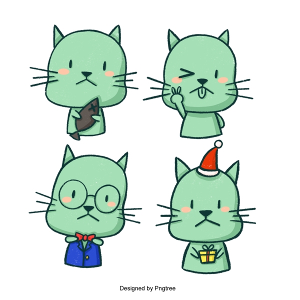 可爱的卡通绿猫