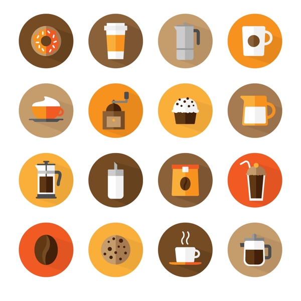16款咖啡甜品图标矢量素材