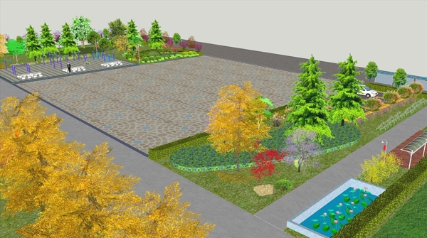 村部公园广场绿化景观模型效果图