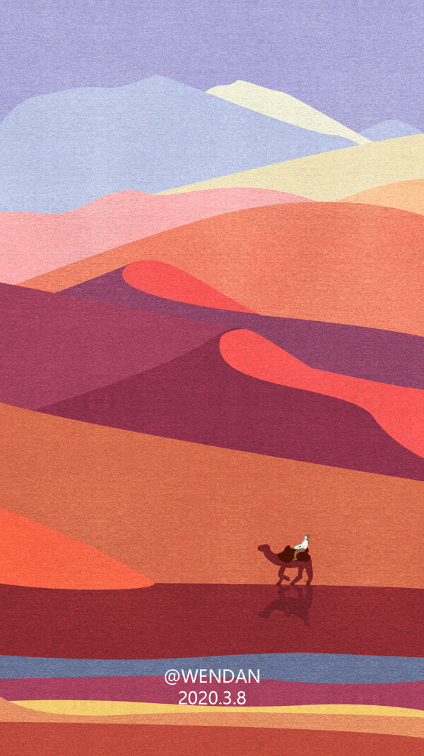 手绘插画扁平风格沙漠骆驼