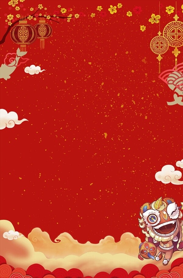春节灯笼中国结舞狮