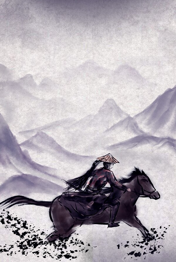 水墨风质感仙侠奔跑的马背景