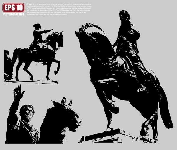 欧洲骑士雕塑矢量剪影图片