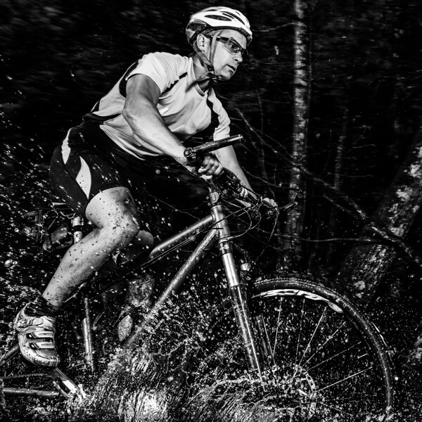 树林中骑自行车的男人图片