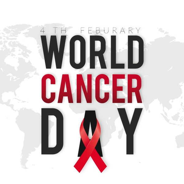 背景红丝带和地图世界癌症日