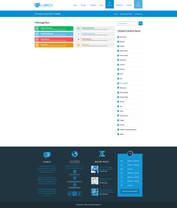 蓝色精美的企业医院医疗网站之特征信息框