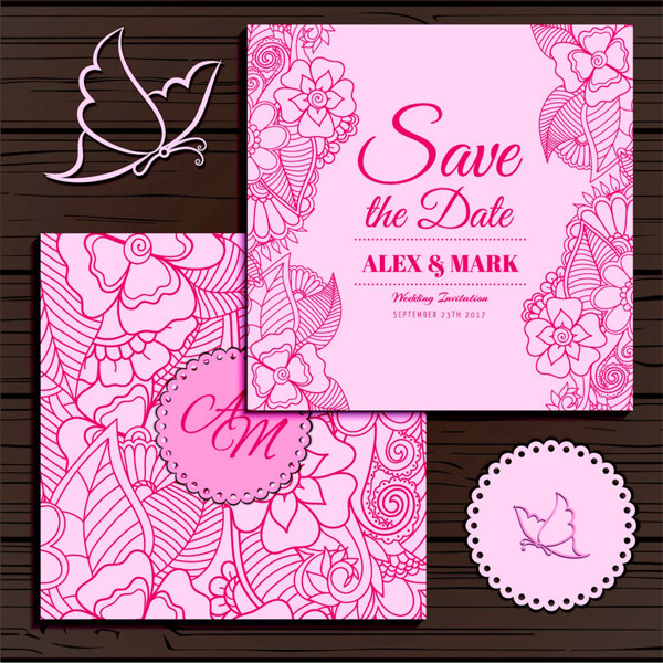粉色线条邀请卡设计素材图片