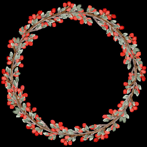 红色花卉花环透明装饰素材