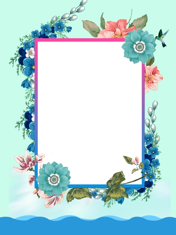 蓝色花卉边框背景