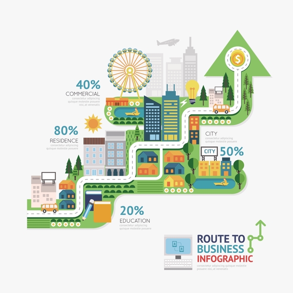 创意商务路线信息图矢量素材