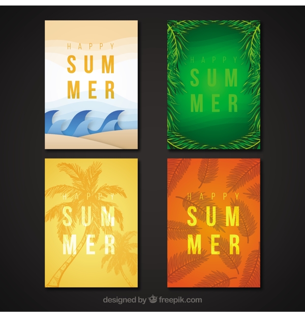四个热带夏季元素装饰图案背景