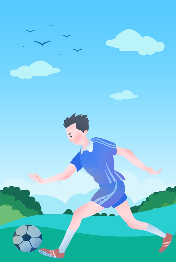 卡通简约踢足球的男孩海报背景