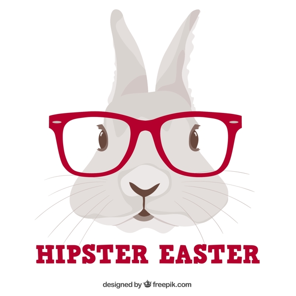 戴红色眼镜框的兔子头像矢量素材