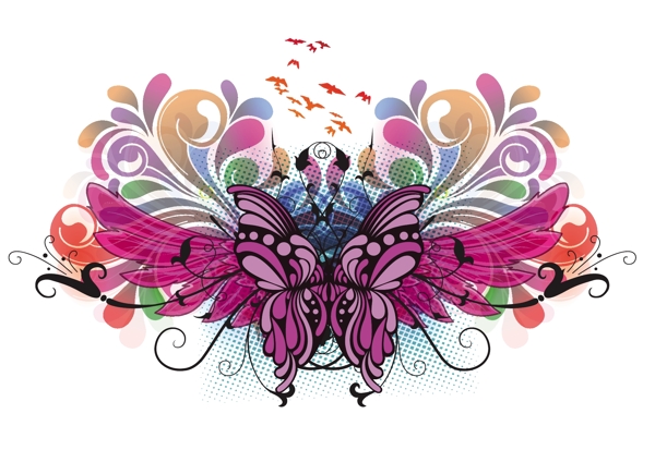 矢量彩色插图与蝴蝶