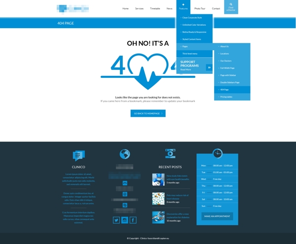 蓝色的企业医疗医院网站之404错误界面