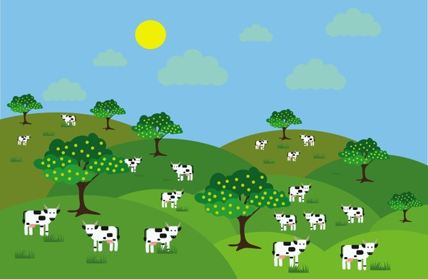 纯天然绿色草地奶牛背景图