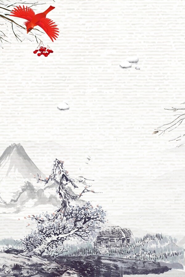 中国风简约冬季风景广告背景
