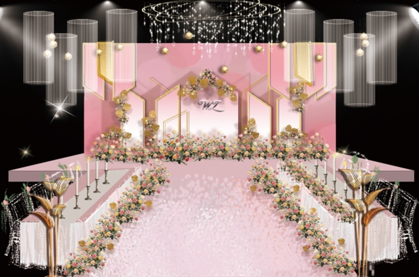 粉金色婚礼舞台效果图