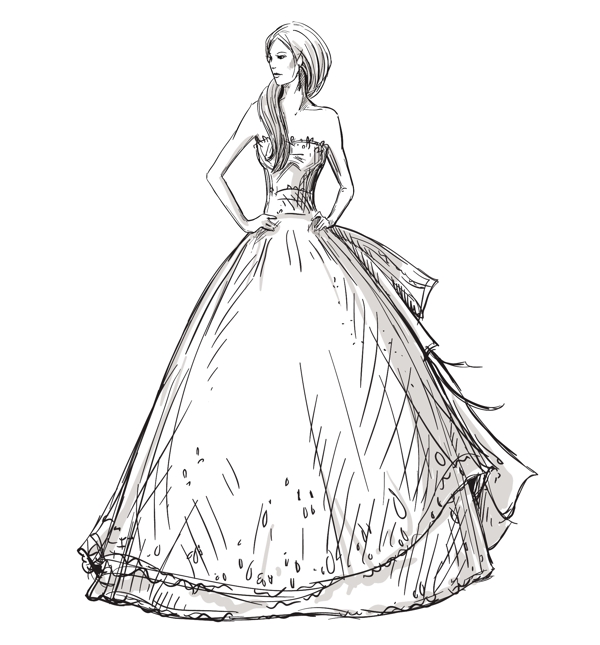 新娘造型服装设计草图矢量素材
