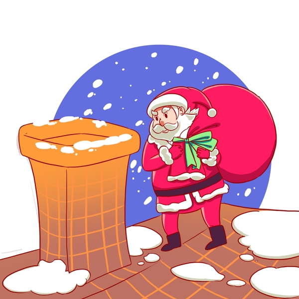 圣诞节圣诞老人送礼物下雪烟囱