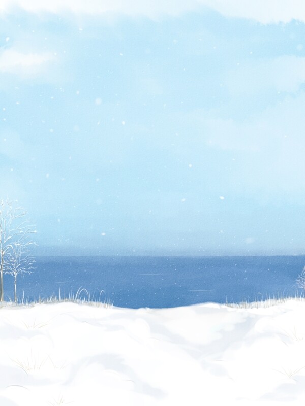 纯手绘原创简约雪景水彩风小清新蓝白背景