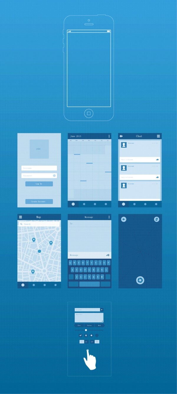 iPhone线框图工具包矢量素材