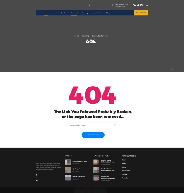 国外网站404页面psd模板
