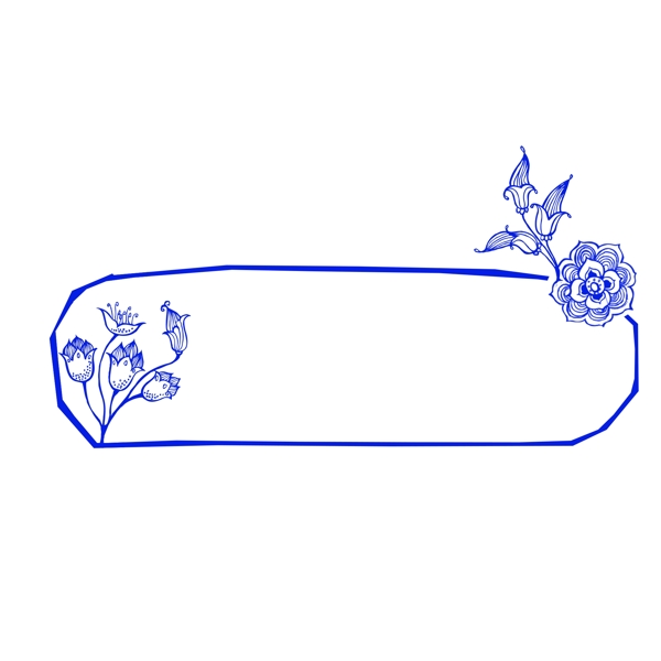 蓝色手绘线条小花边框
