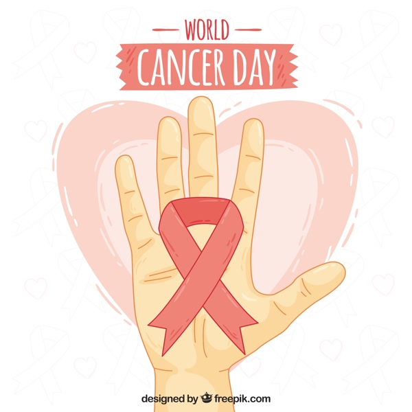 世界癌症日一手粉红色丝带的背景