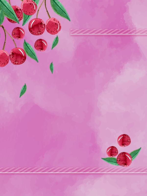 粉色墨痕水果樱桃创意手绘风促销背景设计