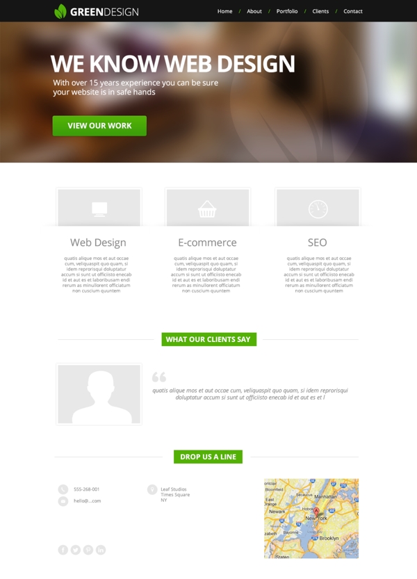 干净的网站模板PSD的绿色设计