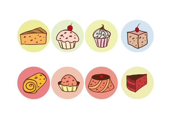 手绘矢量可爱蛋糕甜食图标