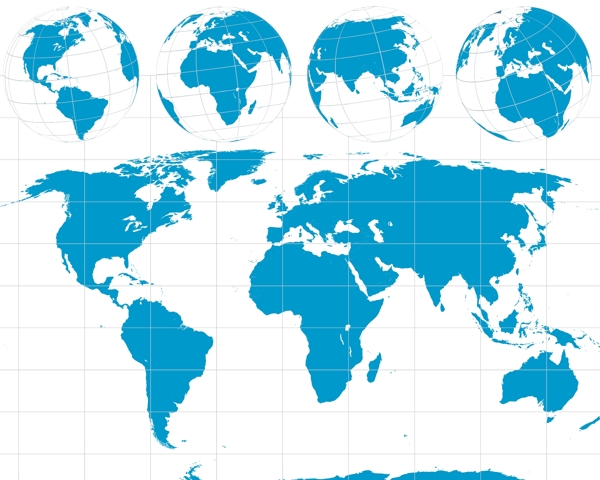 少见的世界地图及洲矢量图