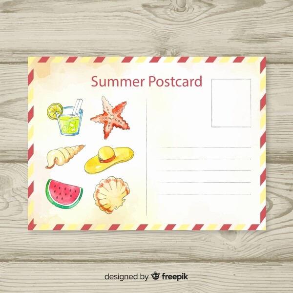彩绘夏季元素明信片图片