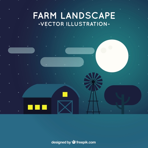 平面设计中的夜间农场景观