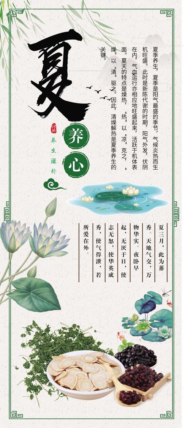 中国风夏季养心海报展板