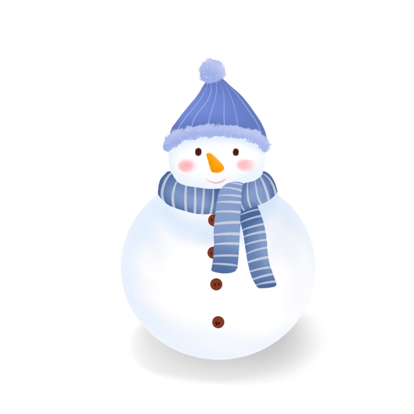 带着蓝色毛线帽的雪人手绘设计可商用元素