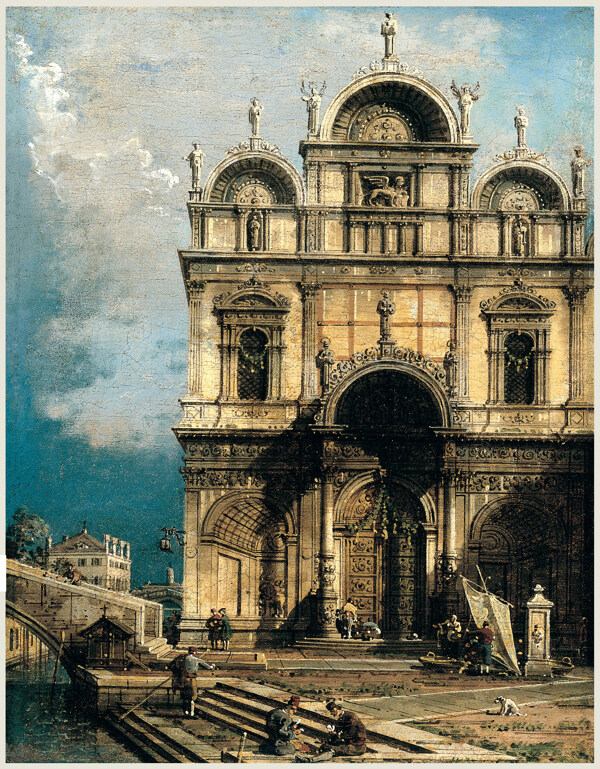 欧式教堂风景油画图片