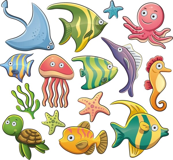 卡通可爱的海洋动物矢量素材04