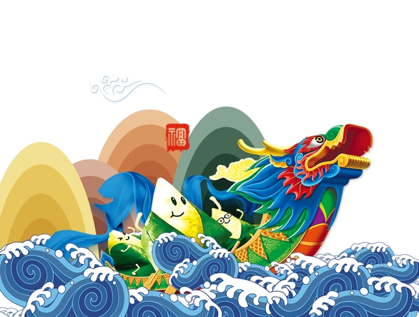 中国风端午节装饰龙舟元素