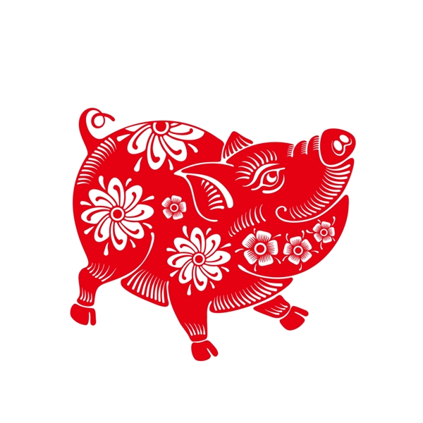 红色喜庆猪年猪图案元素