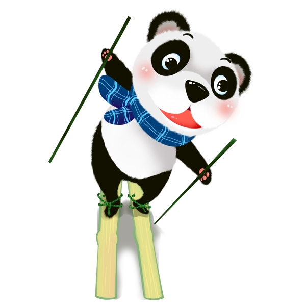 手绘卡通穿着滑雪板的熊猫元素