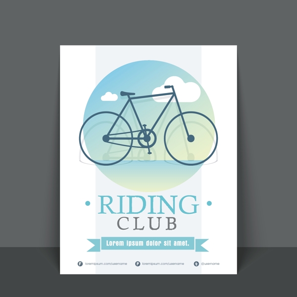 马术俱乐部的传单模板或横幅与自行车插画设计