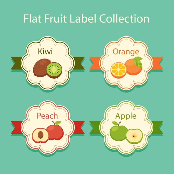 4款扁平化水果标签矢量素材