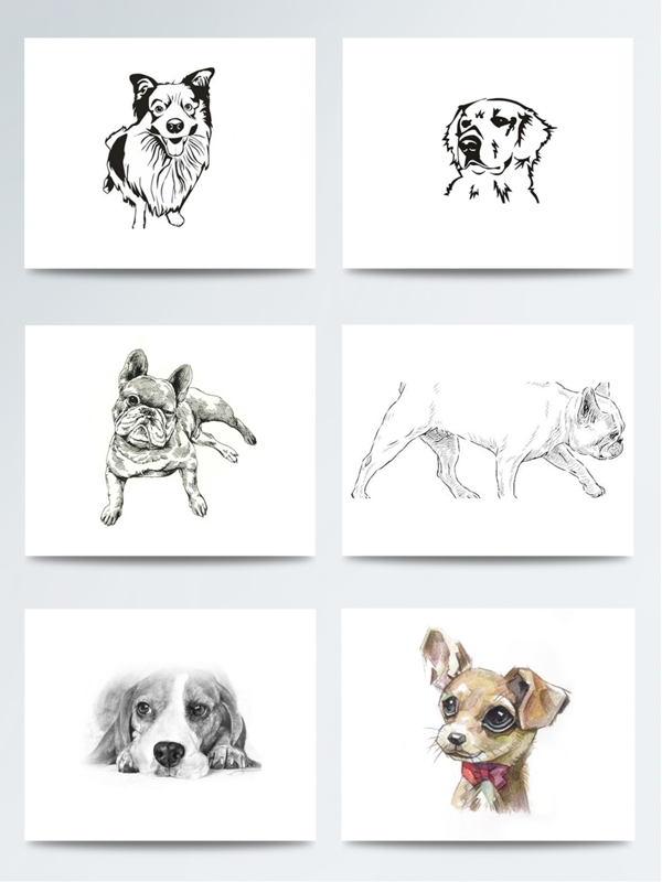 手绘彩色狗狗装饰图案