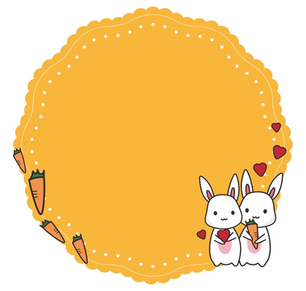 情人节暖橘色可爱小兔子情侣矢量蕾丝花边边框素材