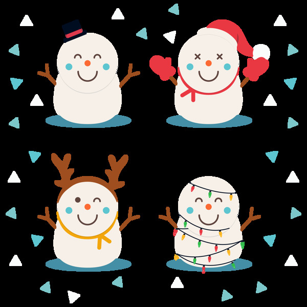 4个可爱圣诞雪人PNG元素