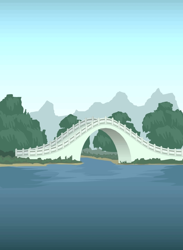 拱桥湖水矢量图
