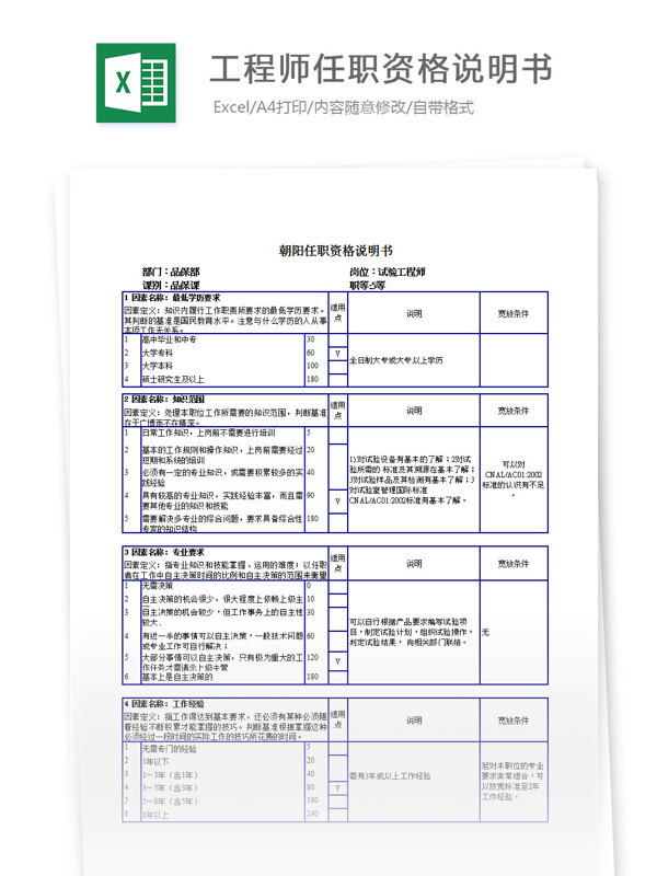 工程师任职资格说明书