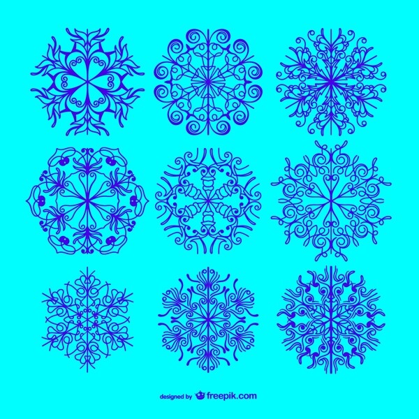 深蓝色雪花设计矢量素材